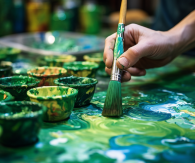 hand holding brush painting green