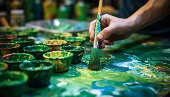hand holding brush painting green