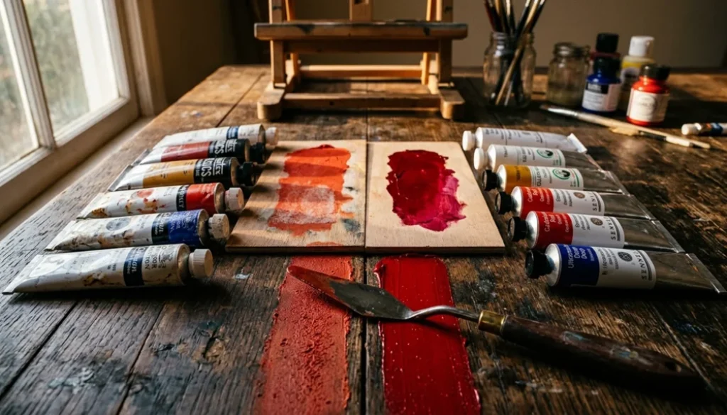 student grade professional grade oils on table